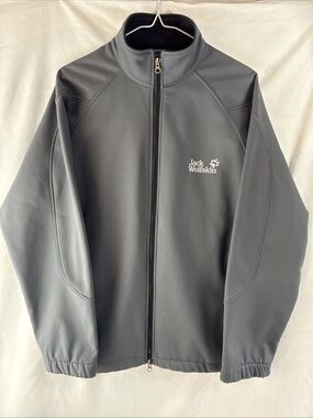 Jack Wolfskin Jacket Medium Grey Logo Full Zip Soft Shell Hiking